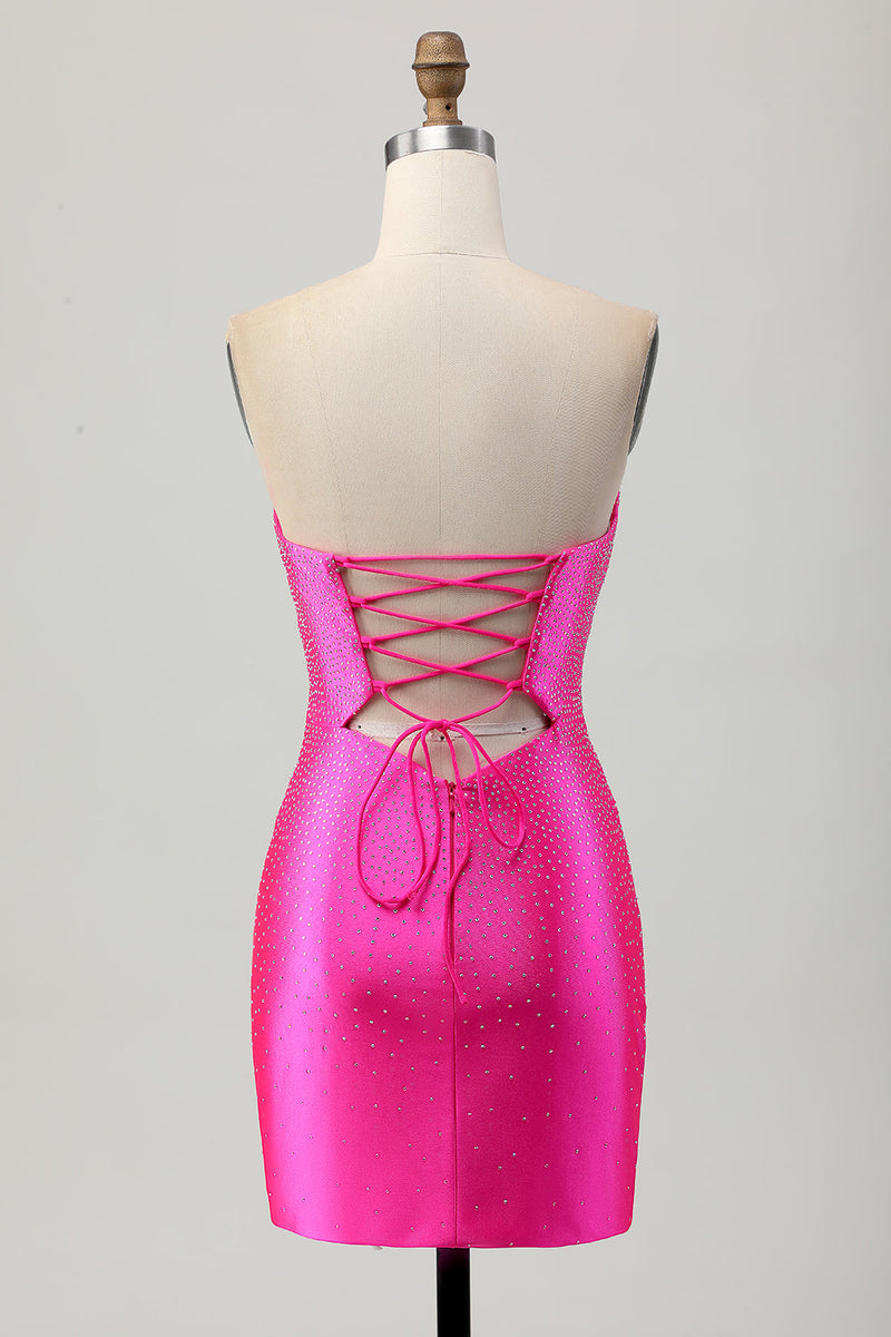 Load image into Gallery viewer, Sparkly Red Sweetheart Satin Tight Short Homecoming Dress with Keyhole