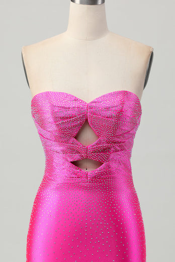 Sparkly Fuchsia Sweetheart Keyhole Tight Short Beaded Homecoming Dress