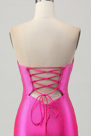 Sparkly Fuchsia Sweetheart Keyhole Tight Short Beaded Homecoming Dress