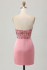 Load image into Gallery viewer, Sparkly Blush Strapless Corset Tight Short Homecoming Dress with Sequins