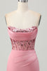 Load image into Gallery viewer, Sparkly Blush Strapless Corset Tight Short Homecoming Dress with Sequins
