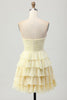 Load image into Gallery viewer, Light Yellow Sweetheart Ruffled Ruched Short Homecoming Dress with Bow