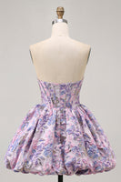 Load image into Gallery viewer, Floral Purple Strapless A Line Short Corset Homecoming Dress