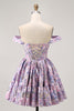 Load image into Gallery viewer, Floral Purple Off the Shoulder Short Corset Homecoming Dress