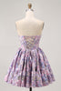 Load image into Gallery viewer, Floral Purple Off the Shoulder Short Corset Homecoming Dress