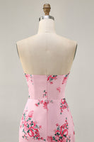Load image into Gallery viewer, Floral Pink Tight Strapless Short Homecoming Dress with Bow