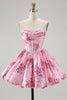 Load image into Gallery viewer, Floral White Blue Sweetheart Short Corset Homecoming Dress