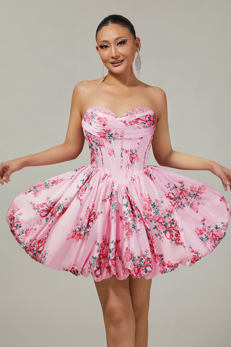 Load image into Gallery viewer, Floral White Blue Sweetheart Short Corset Homecoming Dress