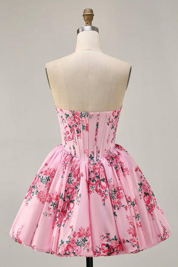 Floral White Blue Sweetheart Short Corset Homecoming Dress