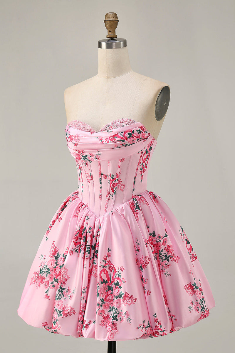 Load image into Gallery viewer, Floral White Blue Sweetheart Short Corset Homecoming Dress