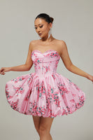 Load image into Gallery viewer, Floral White Blue Sweetheart Short Corset Homecoming Dress