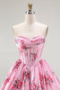 Load image into Gallery viewer, Floral Pink A Line Sweetheart Short Corset Homecoming Dress