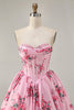 Load image into Gallery viewer, Floral White Blue Sweetheart Short Corset Homecoming Dress