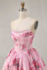 Load image into Gallery viewer, Floral White Blue Sweetheart Short Corset Homecoming Dress
