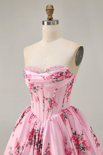 Floral White Blue Sweetheart Short Corset Homecoming Dress