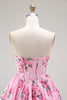 Load image into Gallery viewer, Floral Pink A Line Sweetheart Short Corset Homecoming Dress