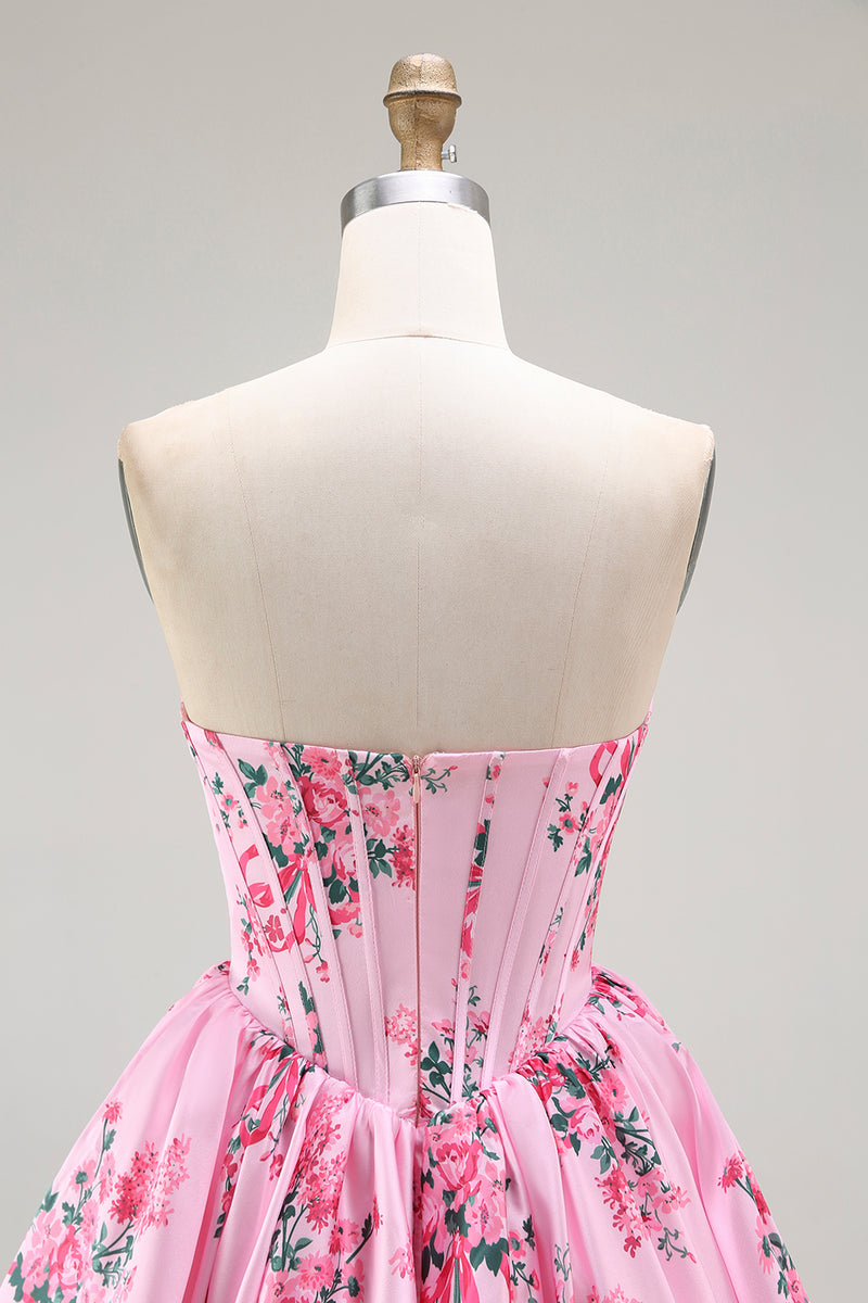 Load image into Gallery viewer, Floral Pink A Line Sweetheart Short Corset Homecoming Dress