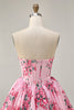 Load image into Gallery viewer, Floral White Blue Sweetheart Short Corset Homecoming Dress