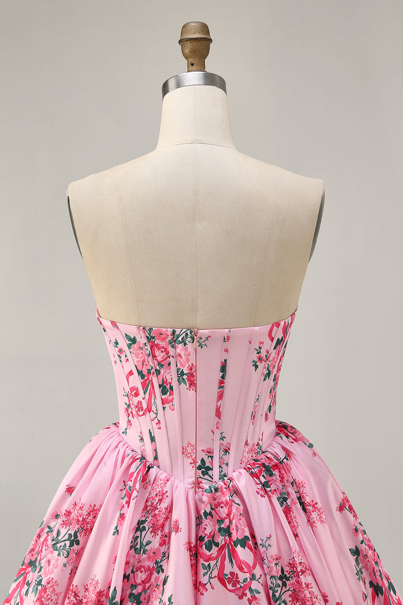 Load image into Gallery viewer, Floral White Blue Sweetheart Short Corset Homecoming Dress