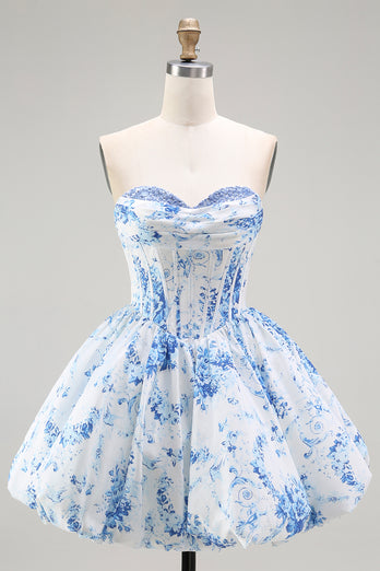 Floral Pink A Line Sweetheart Short Corset Homecoming Dress