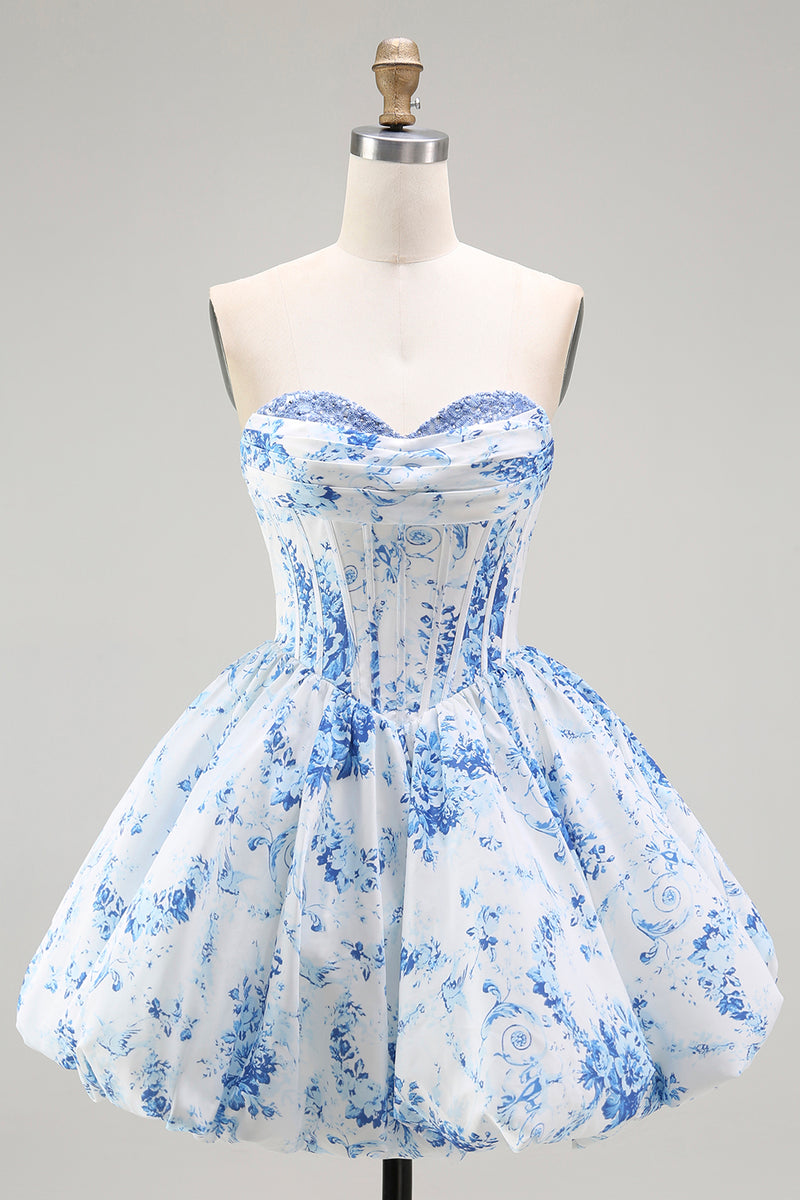Load image into Gallery viewer, Floral Pink A Line Sweetheart Short Corset Homecoming Dress