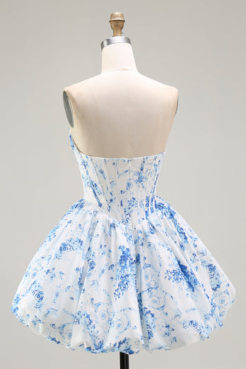 Floral Pink A Line Sweetheart Short Corset Homecoming Dress