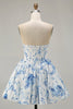 Load image into Gallery viewer, Floral White Blue Sweetheart Short Corset Homecoming Dress