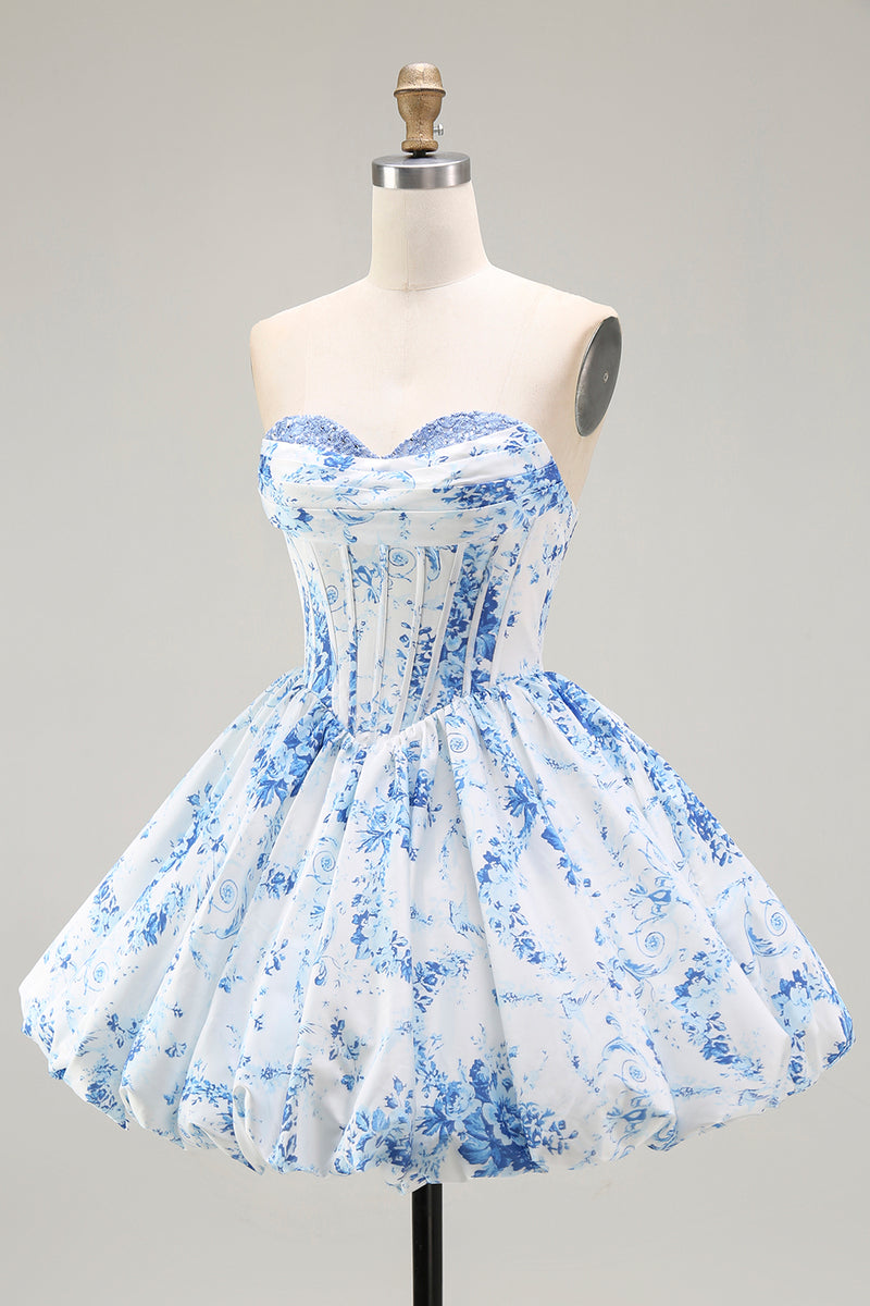 Load image into Gallery viewer, Floral Pink A Line Sweetheart Short Corset Homecoming Dress