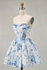 Load image into Gallery viewer, Floral White Blue Sweetheart Short Corset Homecoming Dress