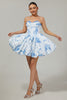 Load image into Gallery viewer, Floral White Blue Sweetheart Short Corset Homecoming Dress