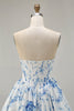 Load image into Gallery viewer, Floral White Blue Sweetheart Short Corset Homecoming Dress