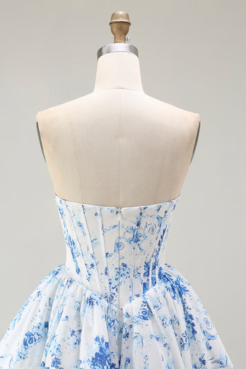 Floral Pink A Line Sweetheart Short Corset Homecoming Dress