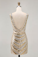 Load image into Gallery viewer, Sparkly Golden Beaded V-Neck Short Tight Homecoming Dress