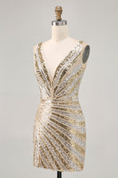Load image into Gallery viewer, Sparkly Golden Beaded V-Neck Short Tight Homecoming Dress