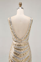 Load image into Gallery viewer, Sparkly Golden Beaded V-Neck Short Tight Homecoming Dress