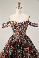 Load image into Gallery viewer, Khaki Cheetah Print Off the Shoulder Short Corset Homecoming Dress