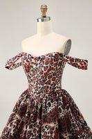 Load image into Gallery viewer, Khaki Cheetah Print Off the Shoulder Short Corset Homecoming Dress