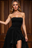 Load image into Gallery viewer, A Line Black Strapless High-Low Satin Cocktail Dress