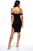 Load image into Gallery viewer, Black Off the Shoulder Tight Cocktail Dress with Asymmetrical