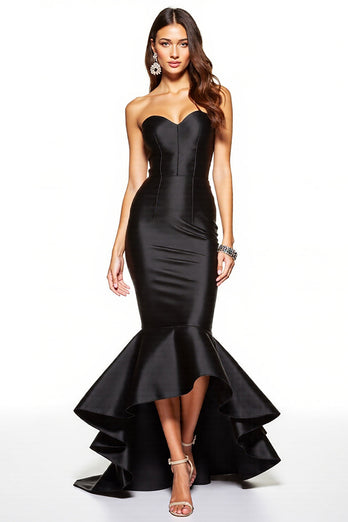 Black Corset Mermaid Sweetheart High-Low Black Tie Dress