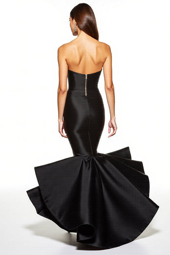 Black Corset Mermaid Sweetheart High-Low Black Tie Dress