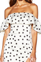 Load image into Gallery viewer, Off the Shoulder White and Black Tight Short Polka Dot Dress with Slit