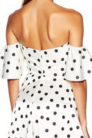 Load image into Gallery viewer, Off the Shoulder White and Black Tight Short Polka Dot Dress with Slit