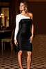 Load image into Gallery viewer, Black and White One Shoulder Short Patchwork Cocktail Dress with Sleeves