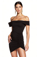 Load image into Gallery viewer, Off the Shoulder Black Ruched Tight Short Cocktail Dress