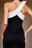 Load image into Gallery viewer, Black and White Short Patchwork Cocktail Dress with Bow
