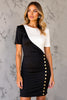 Load image into Gallery viewer, Black and White Short Sleeves Patchwork Tight Satin Cocktail Dress