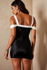 Load image into Gallery viewer, Black and White Corset Cold Shoulder Tight Short Satin Patchwork Cocktail Dress