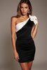 Load image into Gallery viewer, Black and White One Shoulder Tight Short Patchwork Cocktail Dress with Bow
