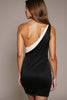 Load image into Gallery viewer, Black and White One Shoulder Tight Short Patchwork Cocktail Dress with Bow